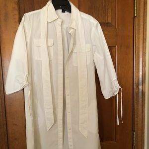 GAP White cotton button down dress with tie waist